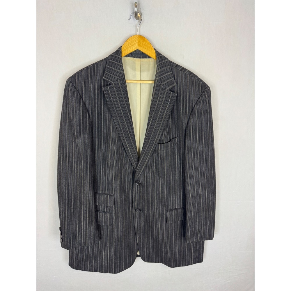 Hugo Boss Coppola Pinstripe Virgin Wool Blazer Grey Beige Men 46R Henry Singer